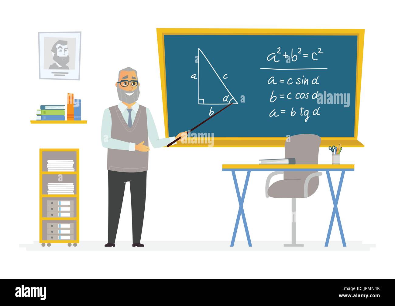 Classe Geometry - maschio insegnante di composizione presso la blackboard Illustrazione Vettoriale