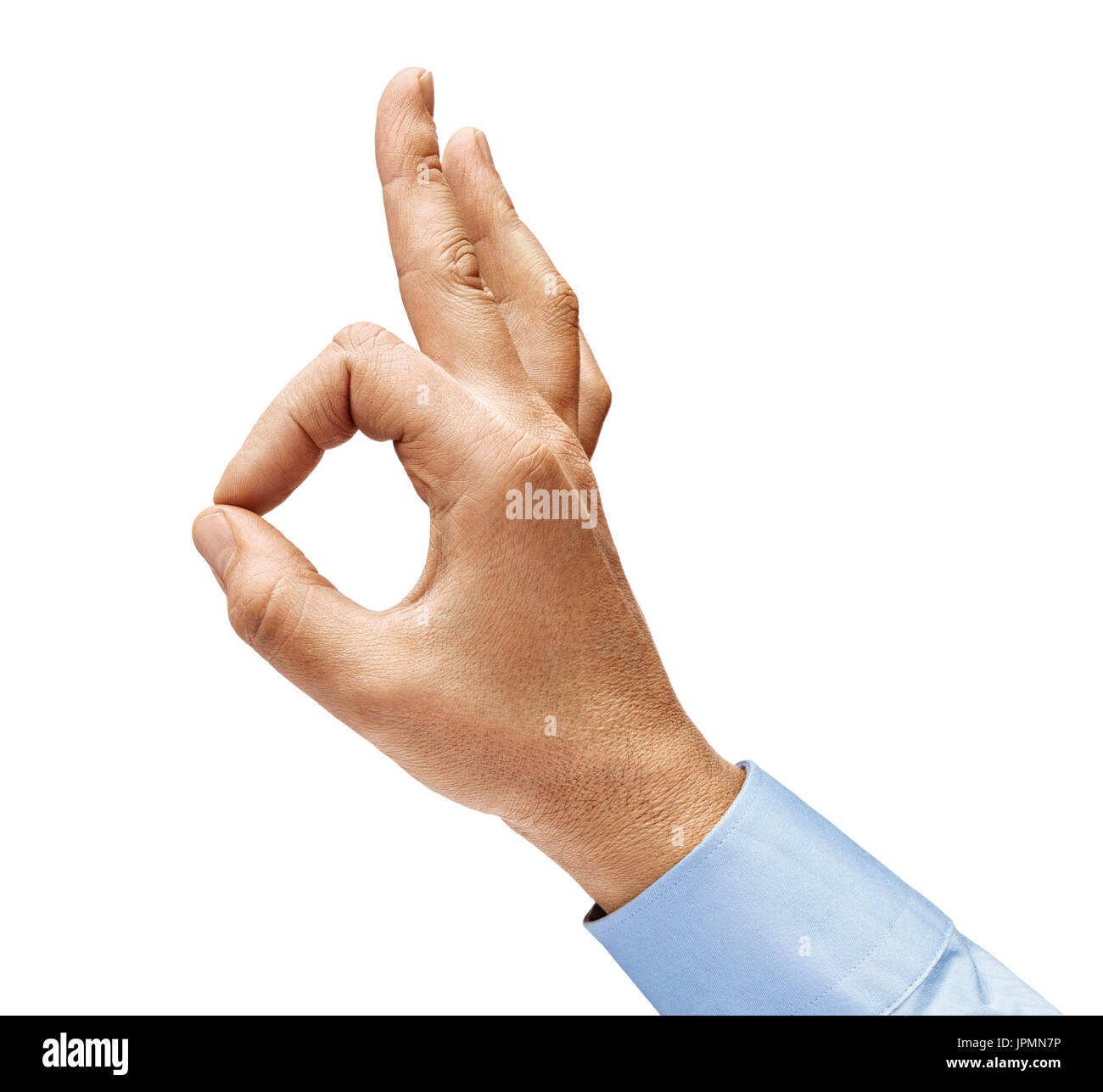 Mano d'uomo in una camicia mostra gesto in buone condizioni. Concetto positivo. Close up. Alta risoluzione Foto Stock