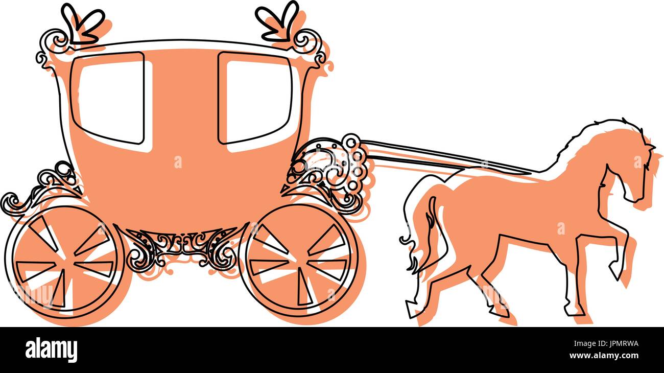 Carrello medievale e icona di cavalli su sfondo bianco illustrazione vettoriale Illustrazione Vettoriale