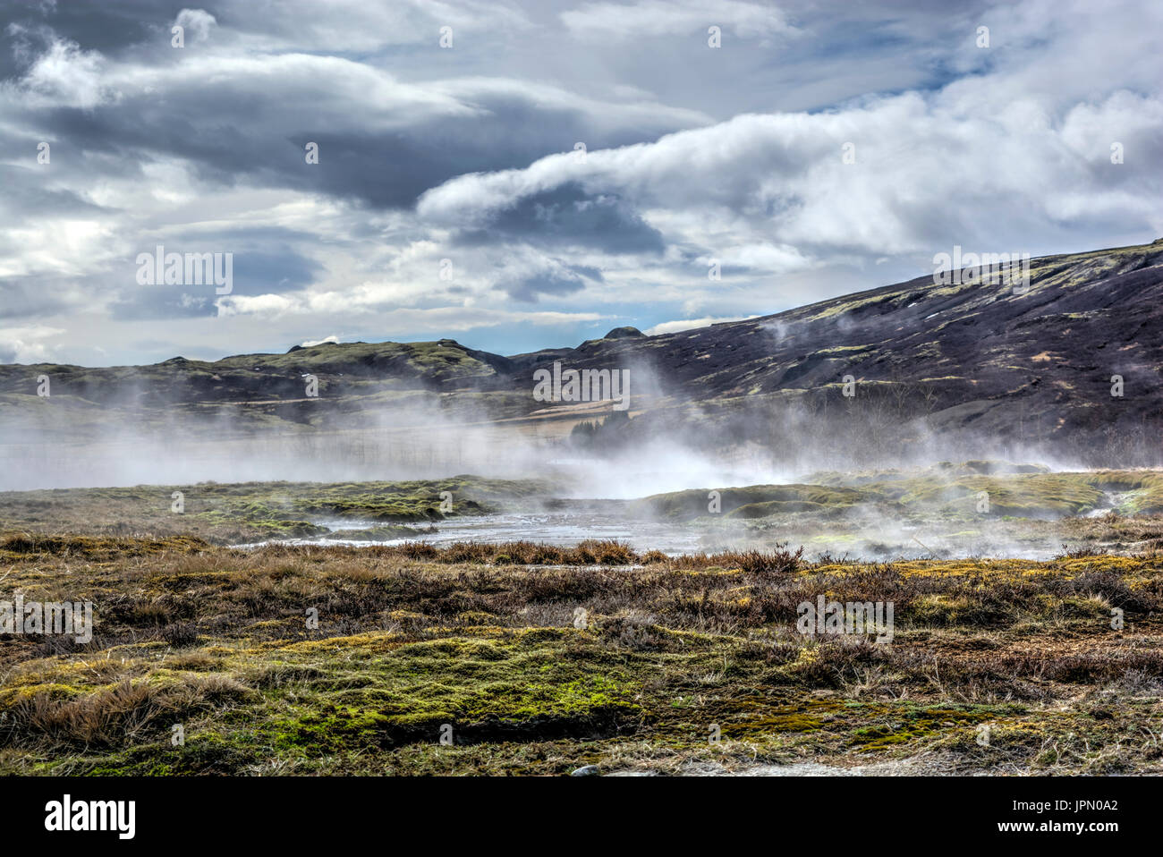 Geyser in eruzione in Islanda Foto Stock