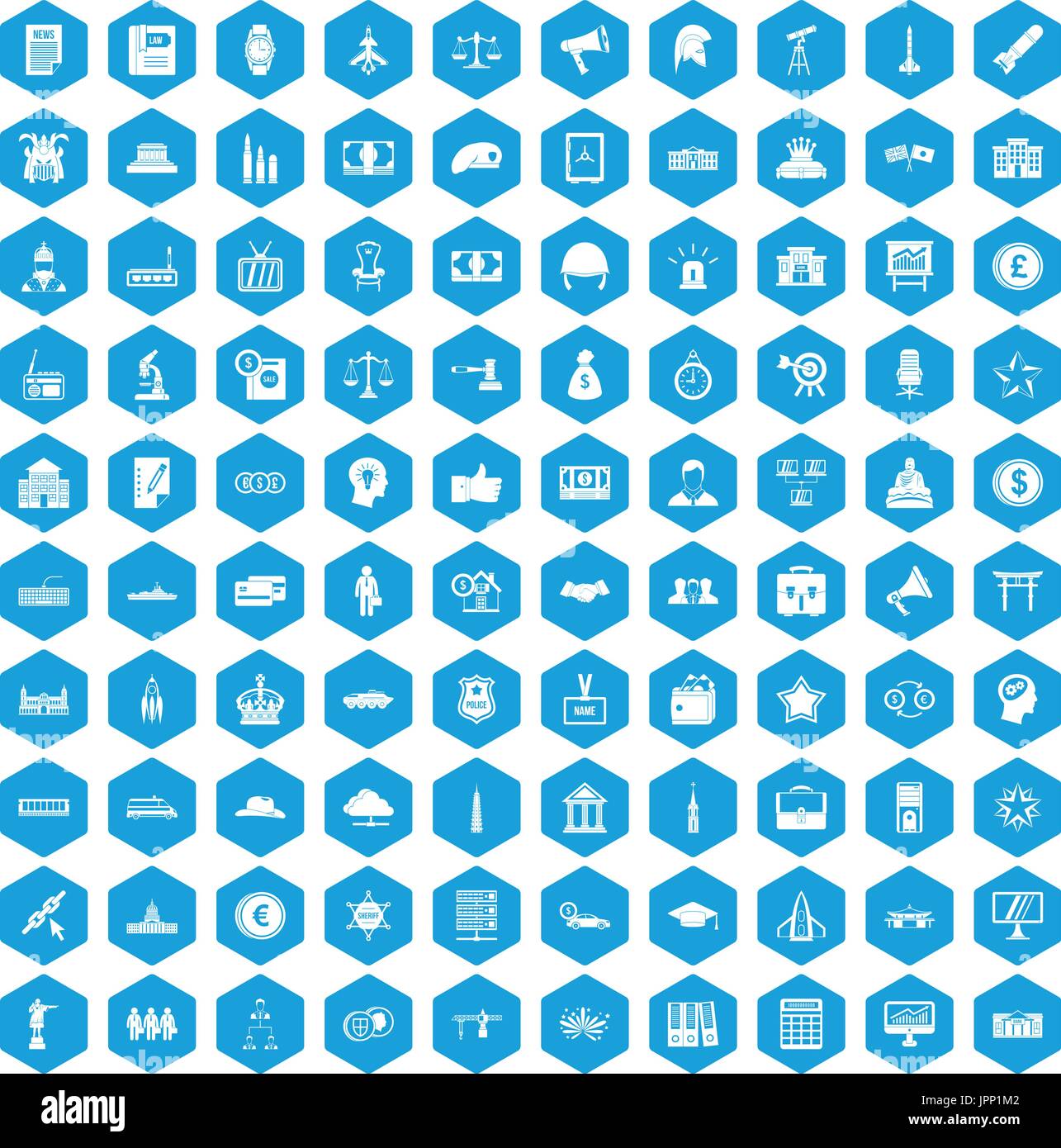 Governo 100 set di icone blu Illustrazione Vettoriale