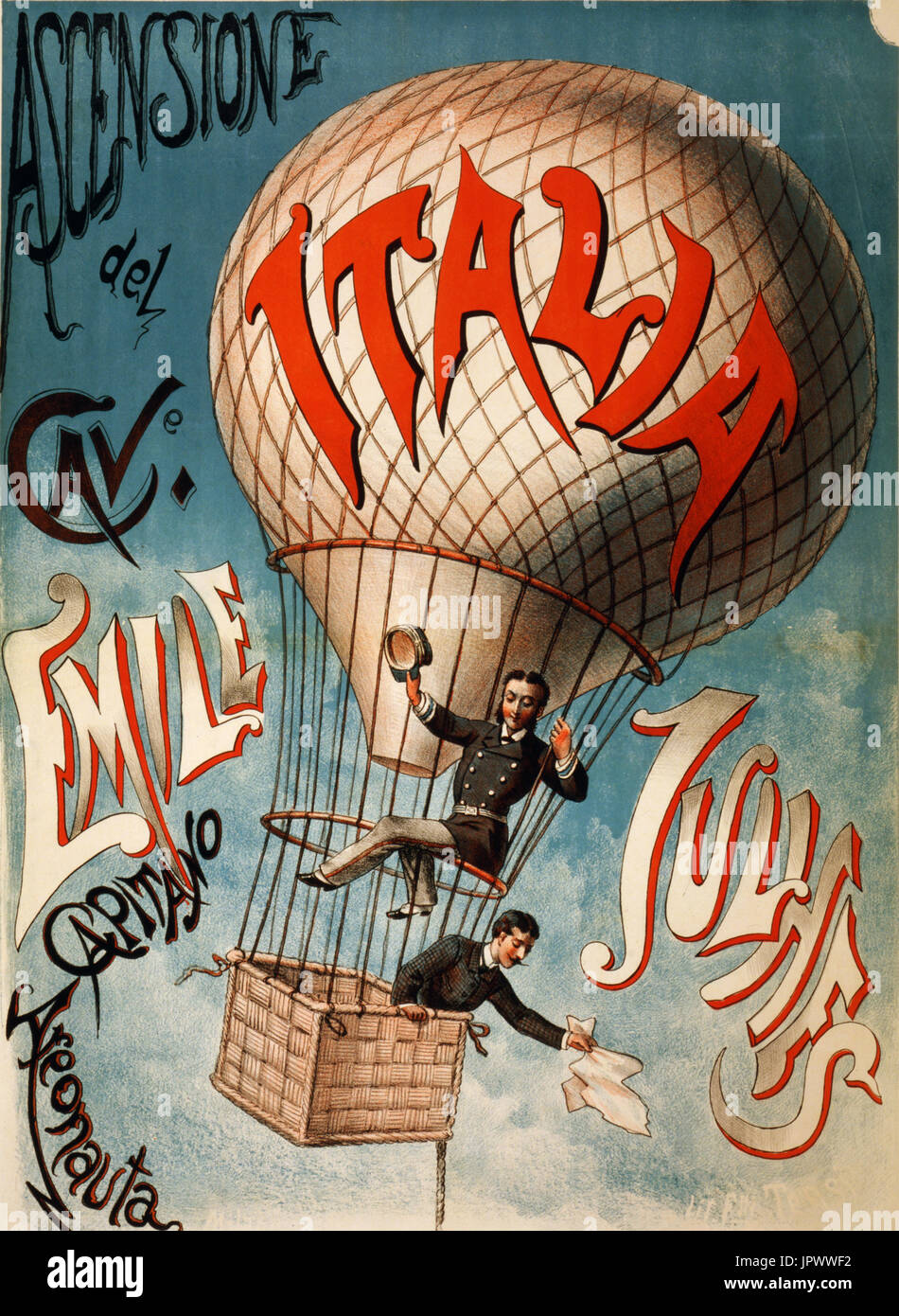 EMILE-LOUIS JULHES (1855-1895) francese balloonist (figura superiore) che morì dopo un crash vicino a Le Havre nel luglio 1885. Foto Stock