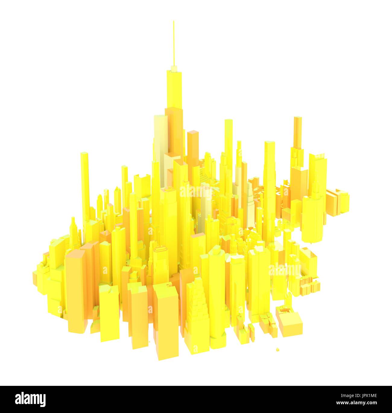 Rendering 3d skyline giallo isolato su sfondo bianco Foto Stock