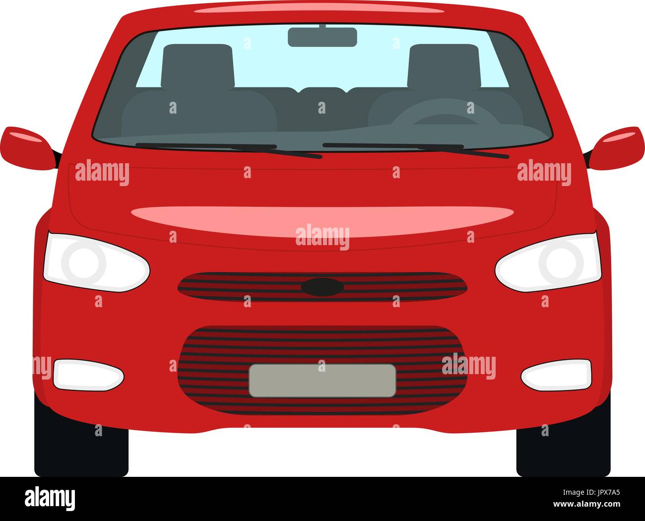 Vector cartoon auto rossa vista frontale Illustrazione Vettoriale