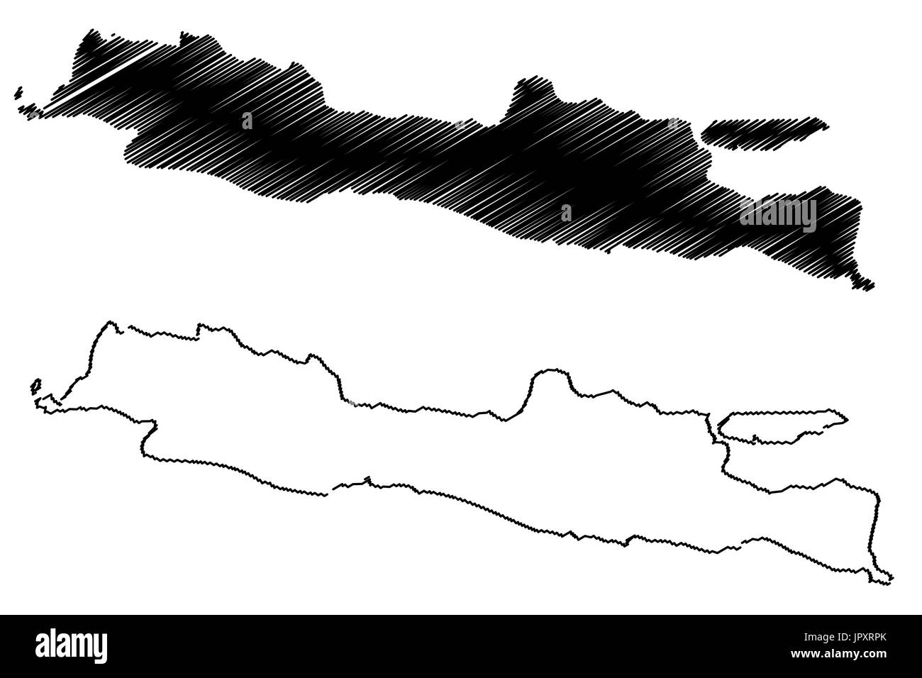Isola di Giava mappa illustrazione vettoriale, scribble schizzo Java Illustrazione Vettoriale