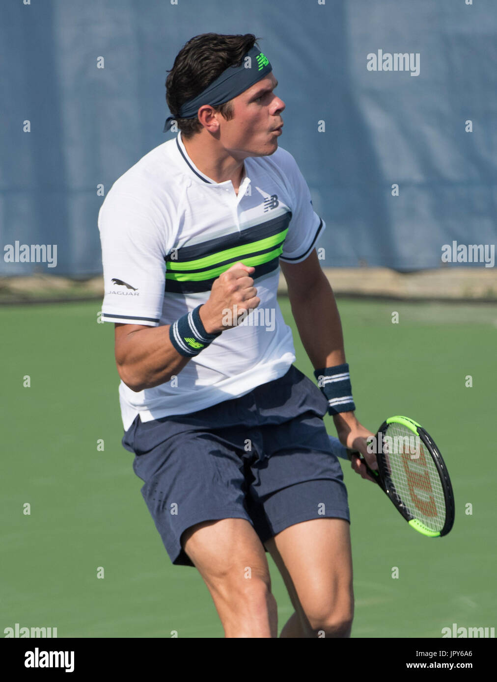Washington DC, Stati Uniti d'America. Il 2 agosto, 2017. Milos Raonic (CAN) sconfitto Nicolas MAHUT (FRA) 7-6, 7-6, presso il Citi aprire essendo suonato al Rock Creek Park Tennis Center di Washington, DC, . © Leslie Billman/Tennisclix/CSM/Alamy Live News Foto Stock