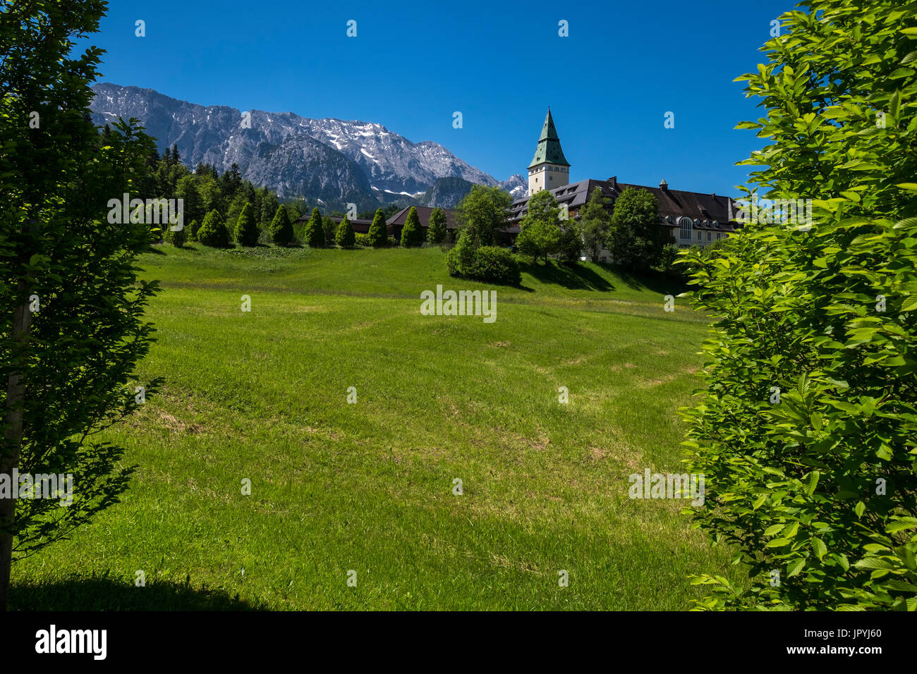 Schloss Elmau hotel, scena del vertice G7 2015, Baviera, Germania Foto Stock