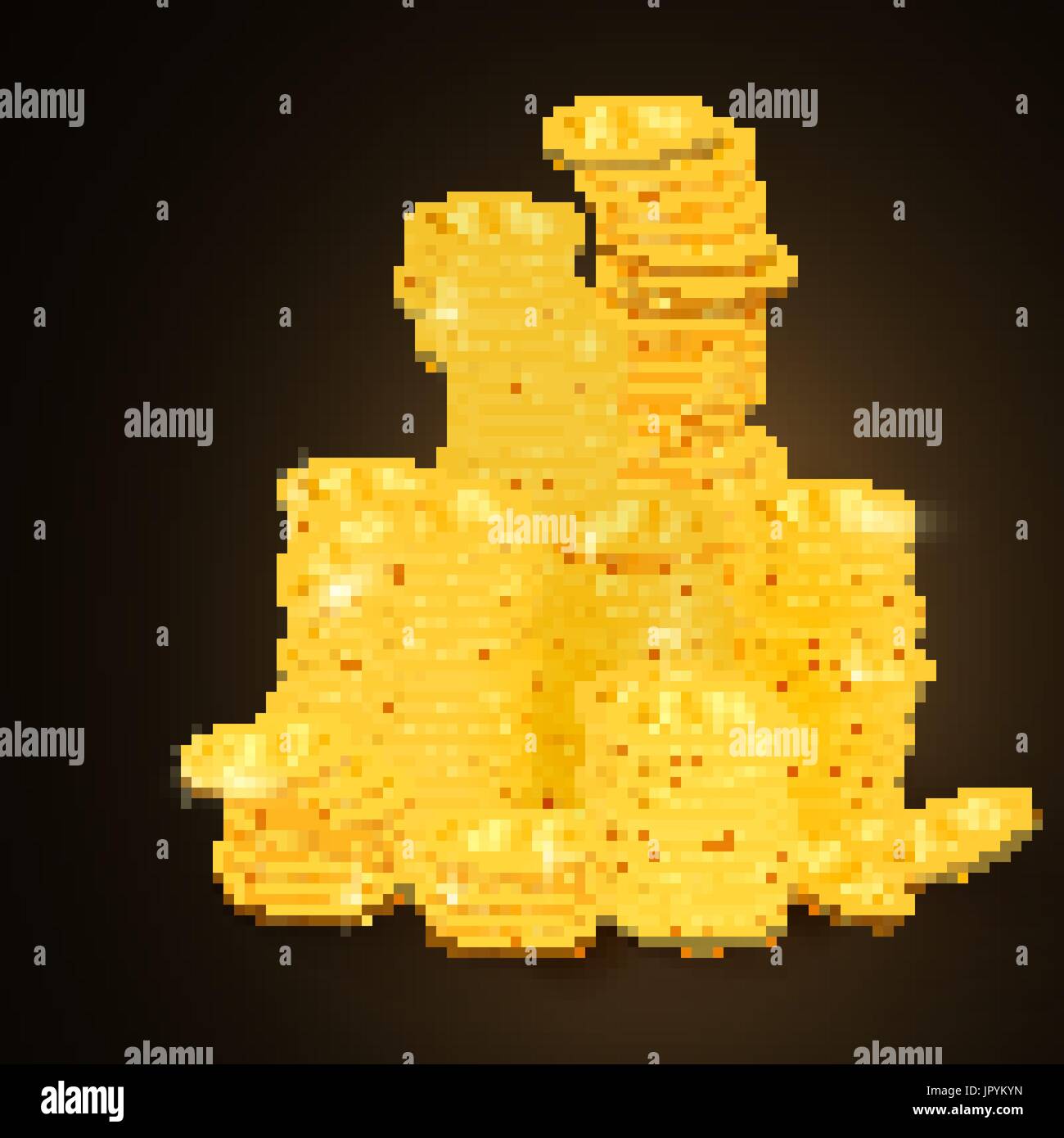 Il denaro. Molte pile di monete d'oro. Scintillanti monete d oro su sfondo scuro Illustrazione Vettoriale