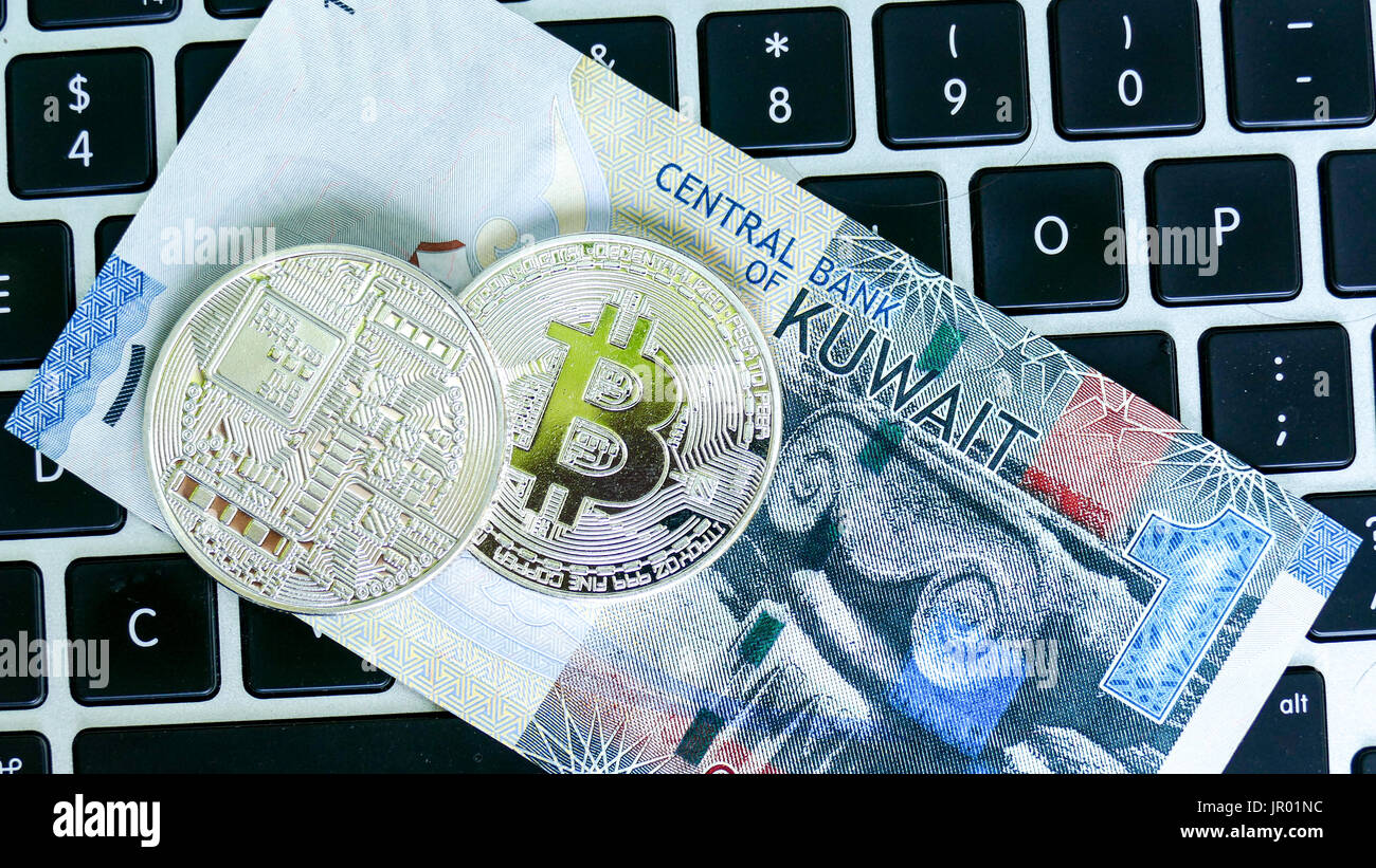 Bitcoin sul Kuwait Dinar banconota. La moneta elettronica concetto di  exchange Foto stock - Alamy