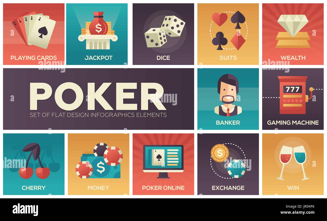 Poker - vettore appartamento moderno design set di icone Illustrazione Vettoriale