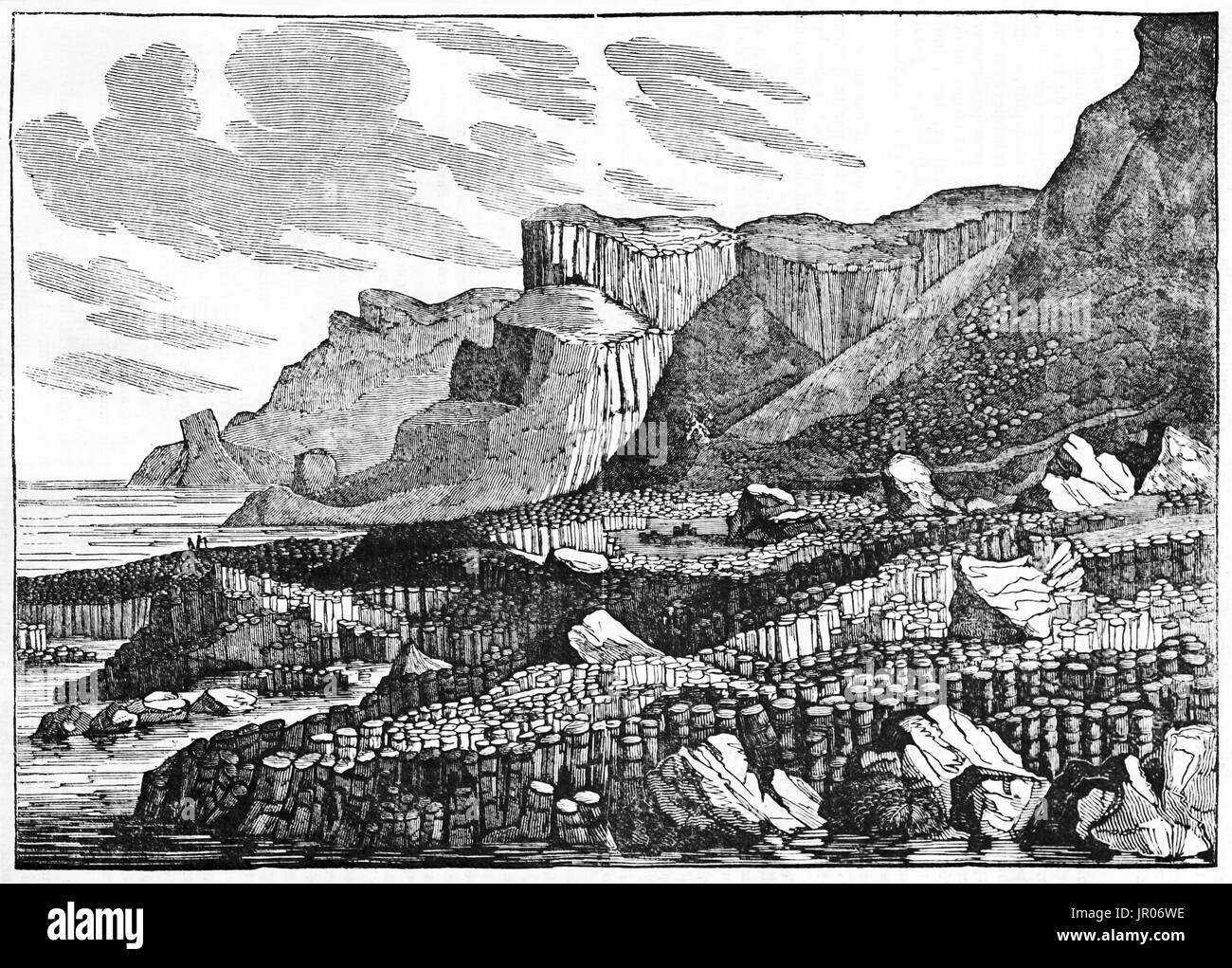 Vecchio vista Giat's Causeway, colonne di basalto in Antrim, Irlanda del Nord. Da autore non identificato, pubblicato il Magasin pittoresco, Parigi, 1833. Foto Stock