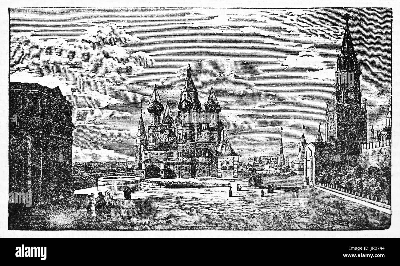 Vecchio vista della Piazza Rossa di Mosca, Russia. Da autore non identificato, pubblicato il Magasin pittoresco, Parigi, 1833. Foto Stock