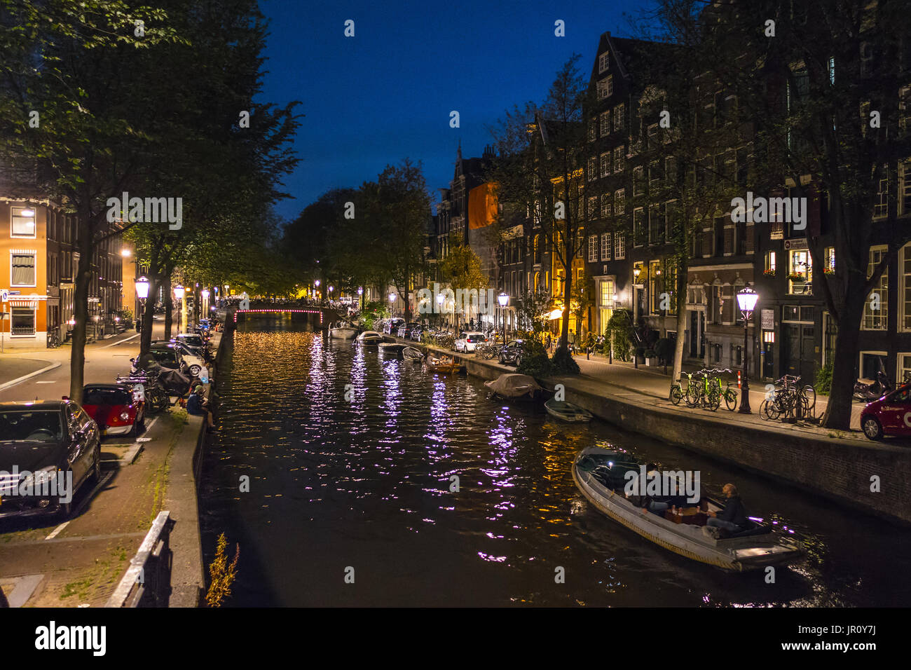 L'incredibile quartiere del canale di Amsterdam di notte - AMSTERDAM - PAESI BASSI 2017 Foto Stock