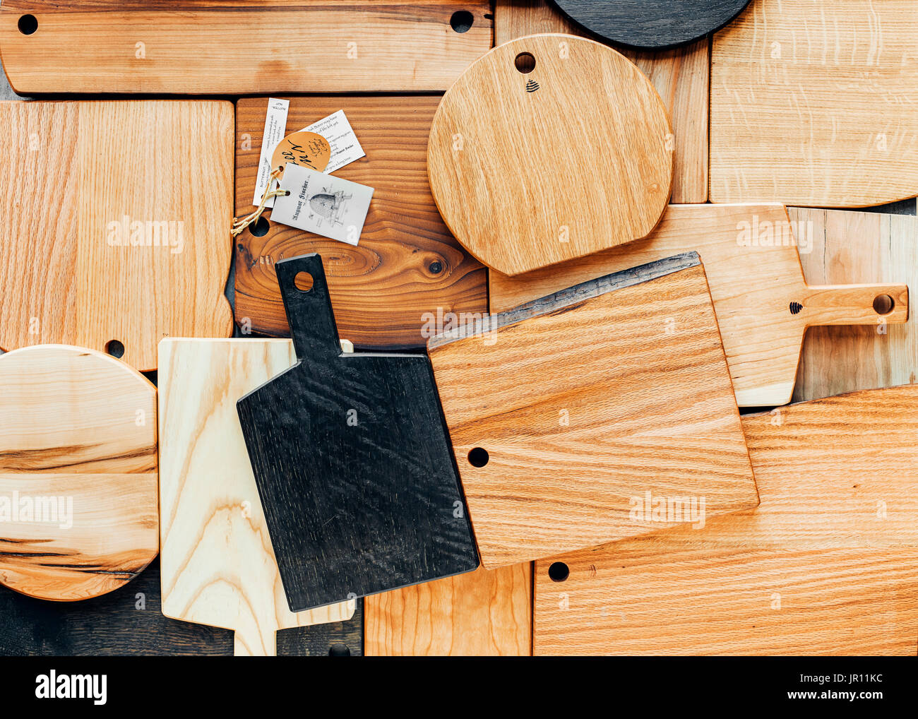 Schede di cucina, schede di pane, taglieri, Foto Stock