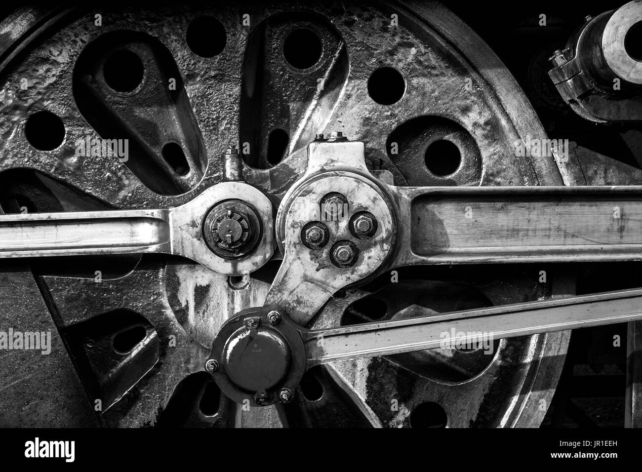 Una ruota su una classe di pacifico locomotiva a vapore, fotografato in bianco e nero Foto Stock