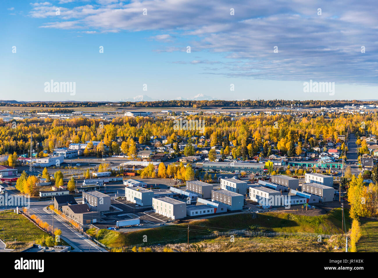 Vista aerea di basso reddito Appartamenti Alloggiamento, Mountain View quartiere, Anchorage, centromeridionale Alaska, STATI UNITI D'AMERICA Foto Stock