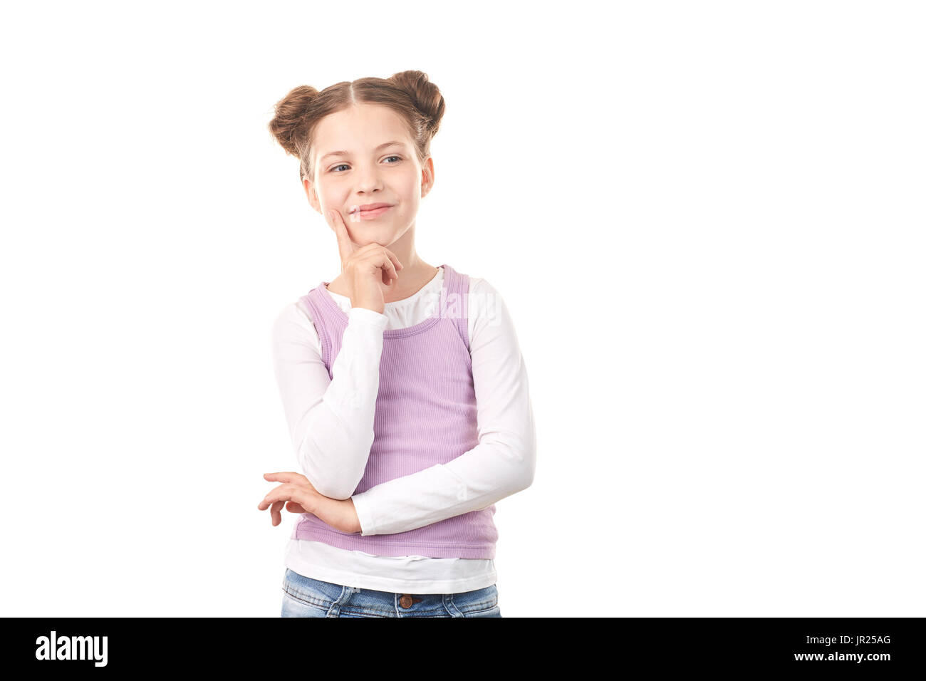 Bambina con capelli panini Foto Stock