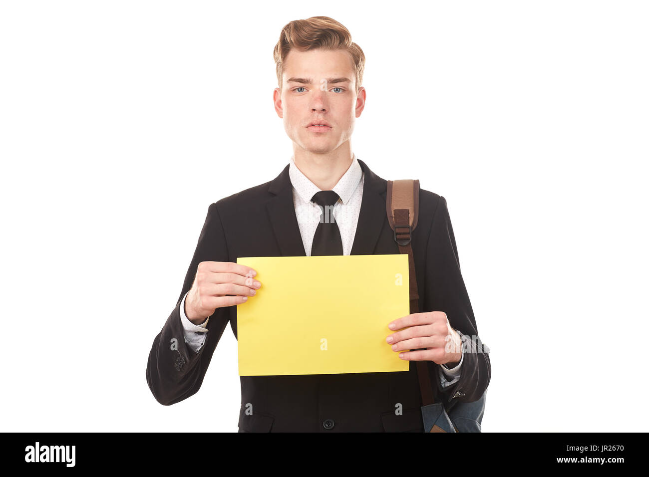 Studente con carta bianca Foto Stock