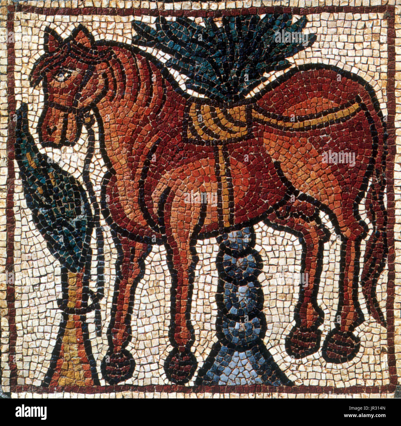 Cavallo,mosaico bizantino,VI secolo Foto Stock