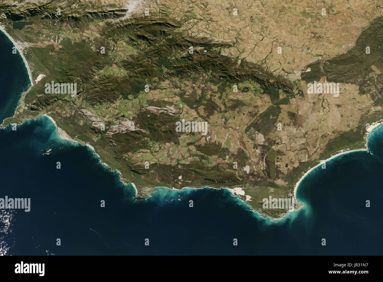 Cape Agulhas, il punto più meridionale dell'Africa, acquisito dalla terra operative imager (OLI) sul satellite Landsat 8 Maggio 25, 2016. Foto Stock