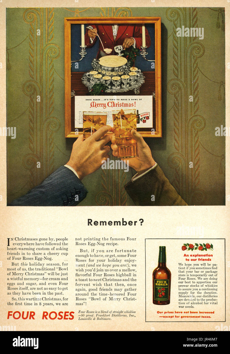 1940s USA Four Roses Magazine annuncio pubblicitario Foto Stock