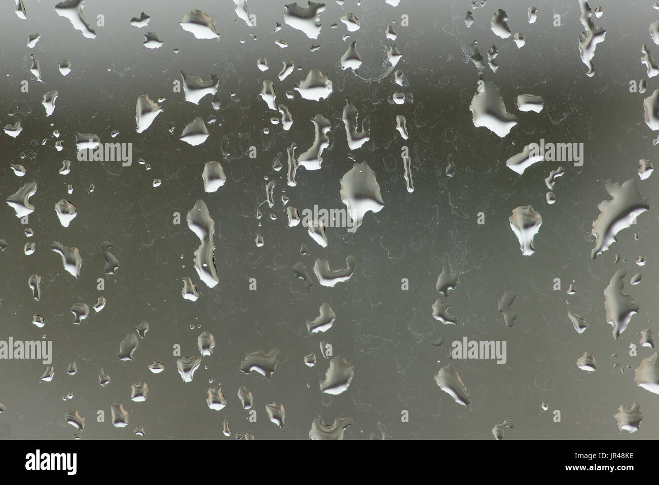 Le goccioline di acqua e flussi di acqua sul vetro Foto Stock