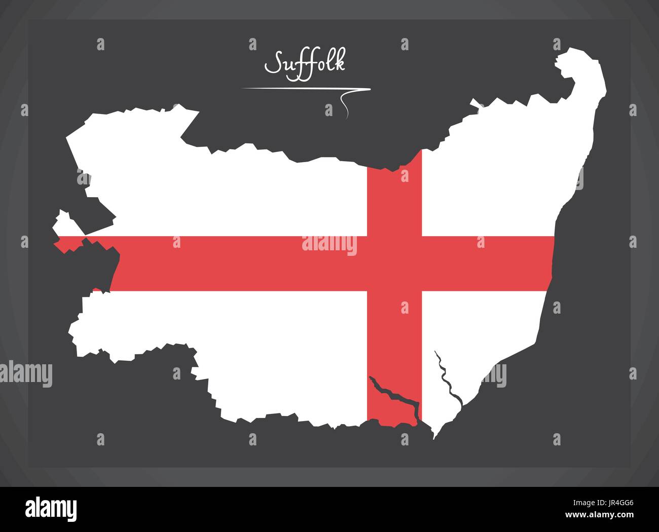 Mappa Suffolk England Regno Unito con l'inglese bandiera nazionale illustrazione Illustrazione Vettoriale