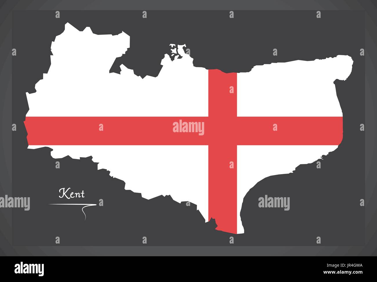 Mappa di Kent England Regno Unito con l'inglese bandiera nazionale illustrazione Illustrazione Vettoriale