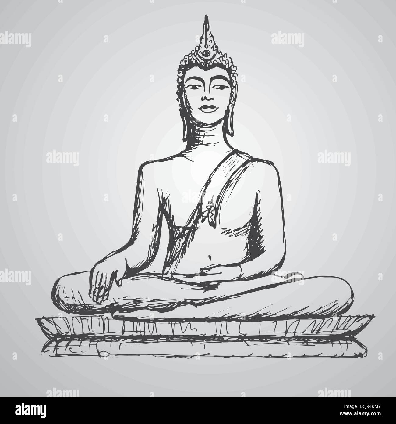 Disegnata a mano il Buddha in meditazione. Vettore Illustrazione Vettoriale