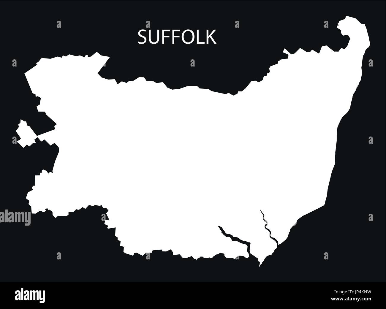 Suffolk England Regno Unito mappa black invertito illustrazione silhouette Illustrazione Vettoriale