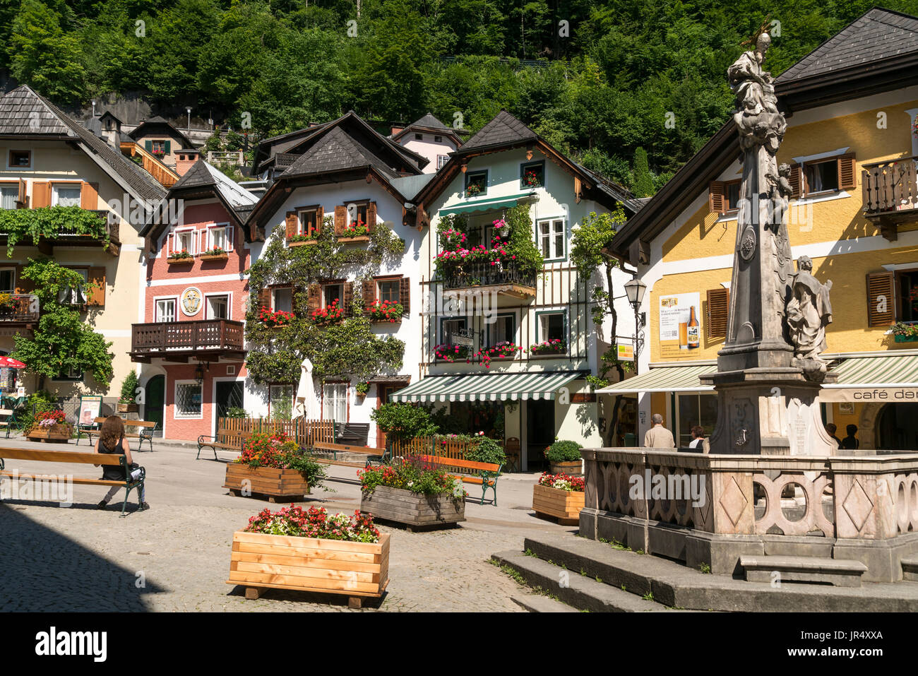 Markplatz di Hallstatt, Salzkammergut, Oberösterreich, Österreich | piazza del mercato di Hallstatt, regione del Salzkammergut, Austria superiore, Austria Foto Stock