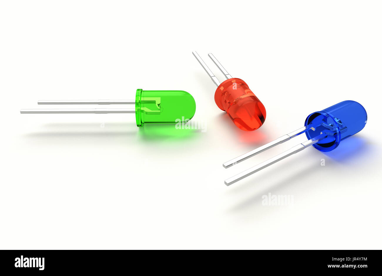 3D rendering realistico tricolore di 3 mm diodo led rgb (rosso, verde, blu).  Isolato su sfondo bianco con ombra Foto stock - Alamy