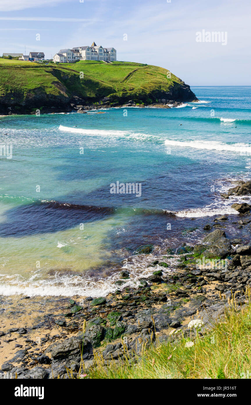 Poldhu Cove e spiaggia, Cornwall, Regno Unito Foto Stock