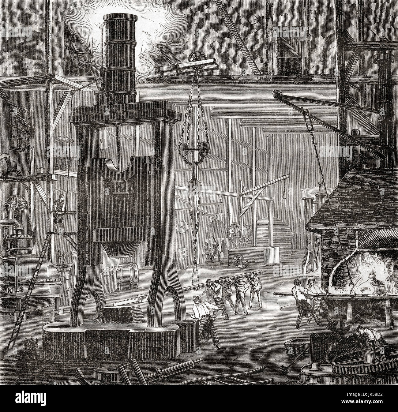 Un palazzo del XIX secolo il vapore martello o maglio. Da Les Merveilles de la Science, pubblicato 1870. Foto Stock