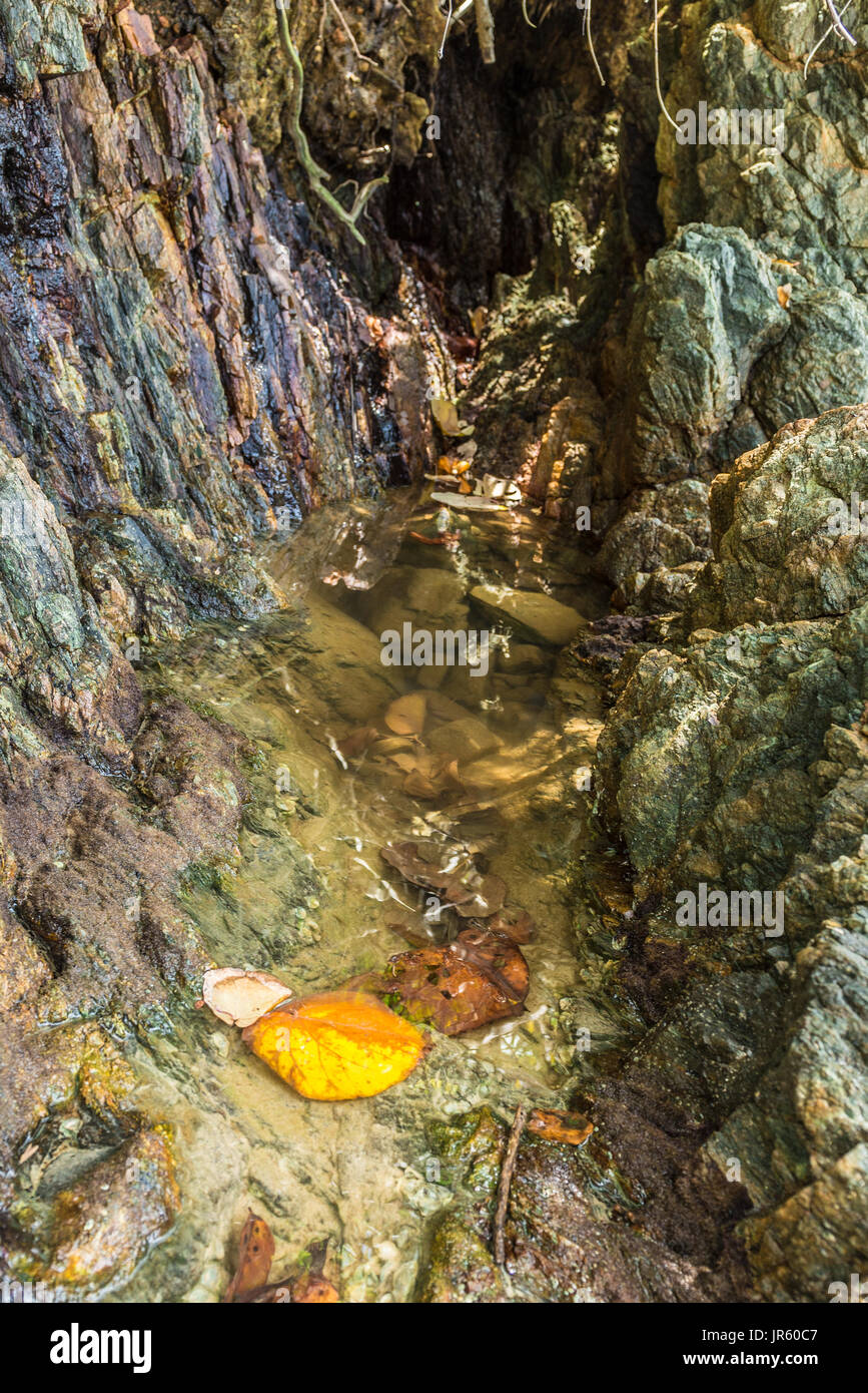 Piccolo e pulito lago di acqua tra le rocce da spiaggia Foto Stock