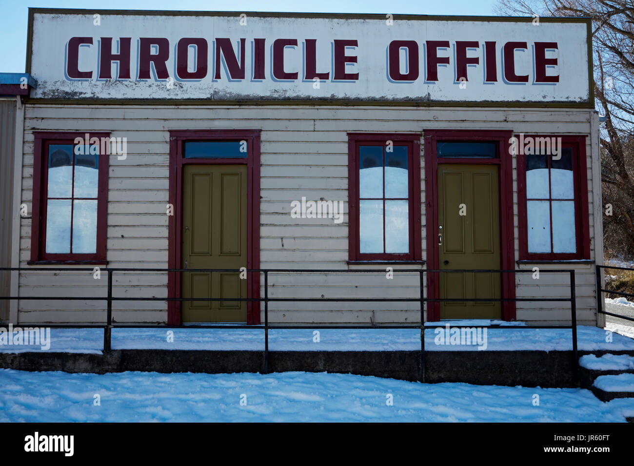 Cronaca storica Ufficio, Naseby, Maniototo di Central Otago, Isola del Sud, Nuova Zelanda Foto Stock