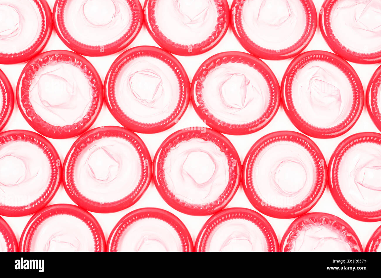 Rec preservativo su sfondo bianco. Foto Stock