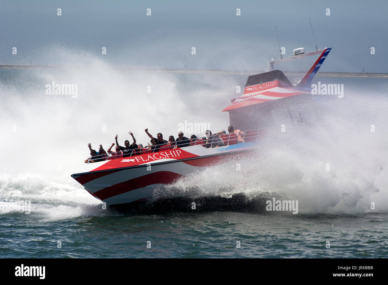 Il Patriota Jet Boat possedute da crociere di punta nella Baia di San Diego, California Foto Stock