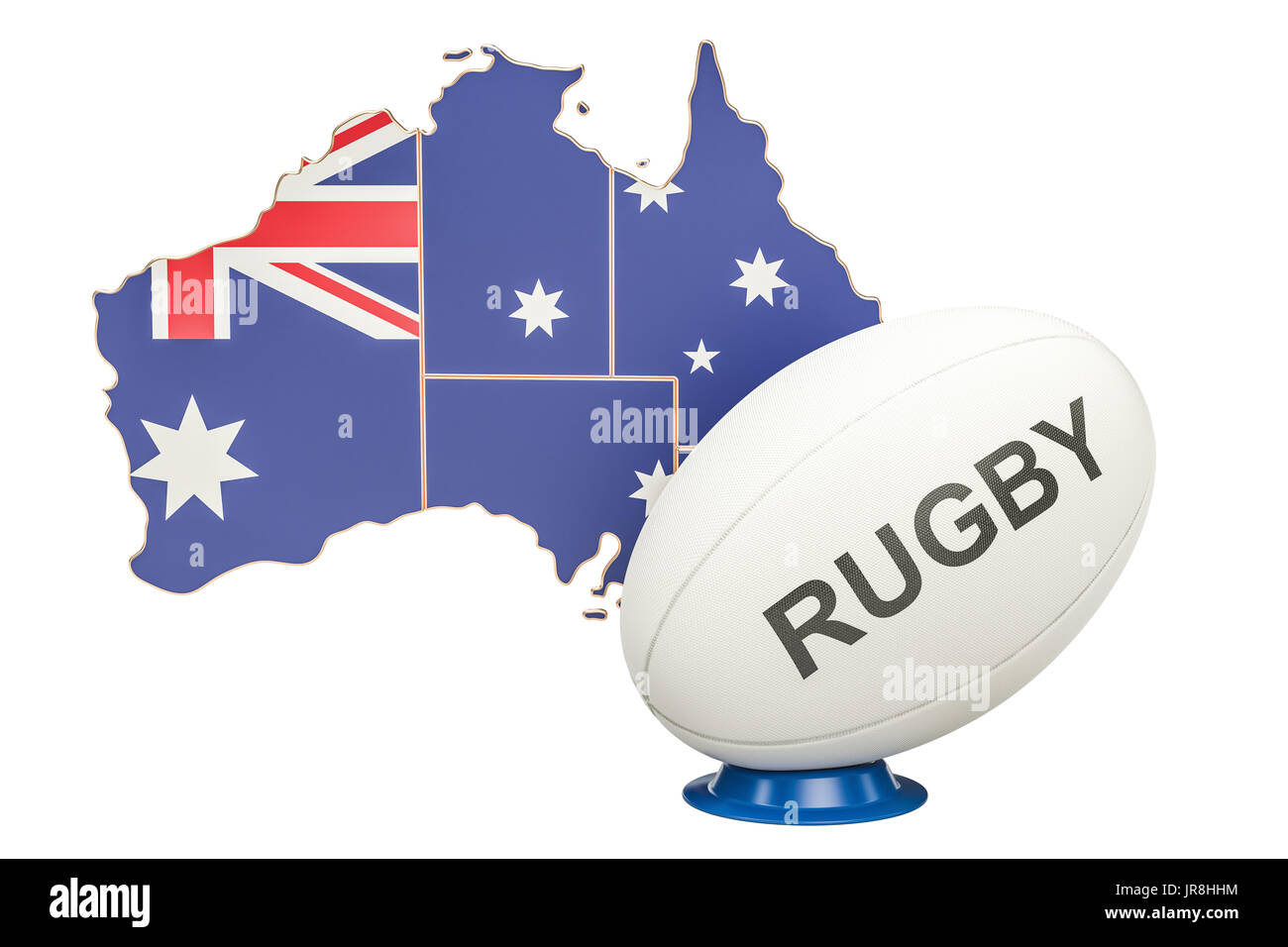 Pallone da rugby con la mappa di Australia, rendering 3D Foto Stock