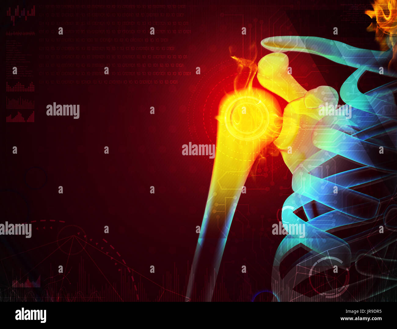 3D rendering spalla umana dolore con la parte anatomica di uno scheletro di spallamento Foto Stock