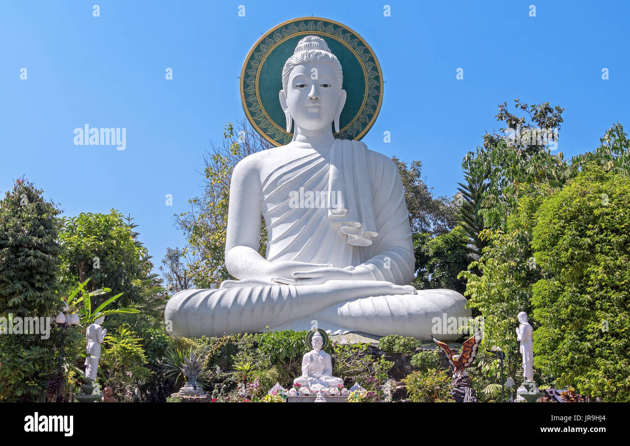 Una grande statua di Budda su uno sfondo di cielo blu. La pace, la tranquillità e il silenzio del concetto. Foto Stock