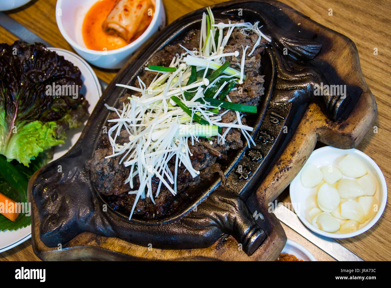 Bulgogi, manzo marinato al Bulgogi fratelli ristorante, Myong Dong Seoul, Corea del Sud Foto Stock