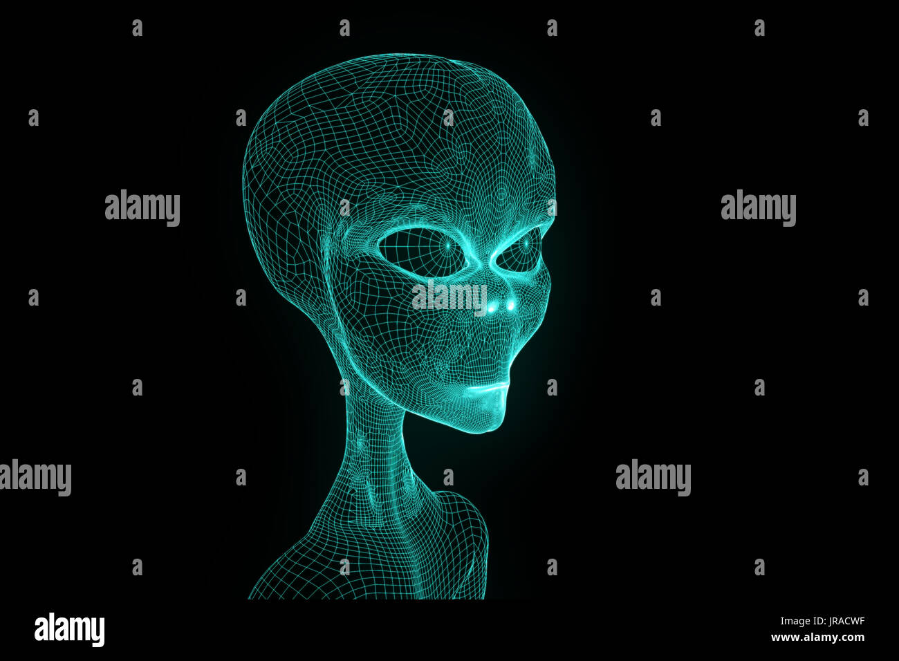 Alien in ologramma stile Wireframe. Bello il rendering 3D Foto Stock