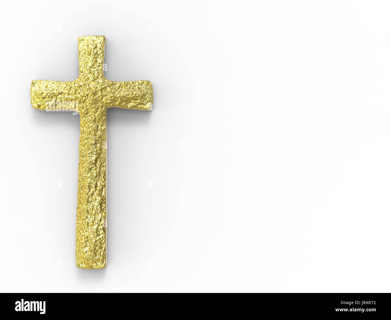 Croce d'oro con spazio bianco su sfondo bianco Foto Stock