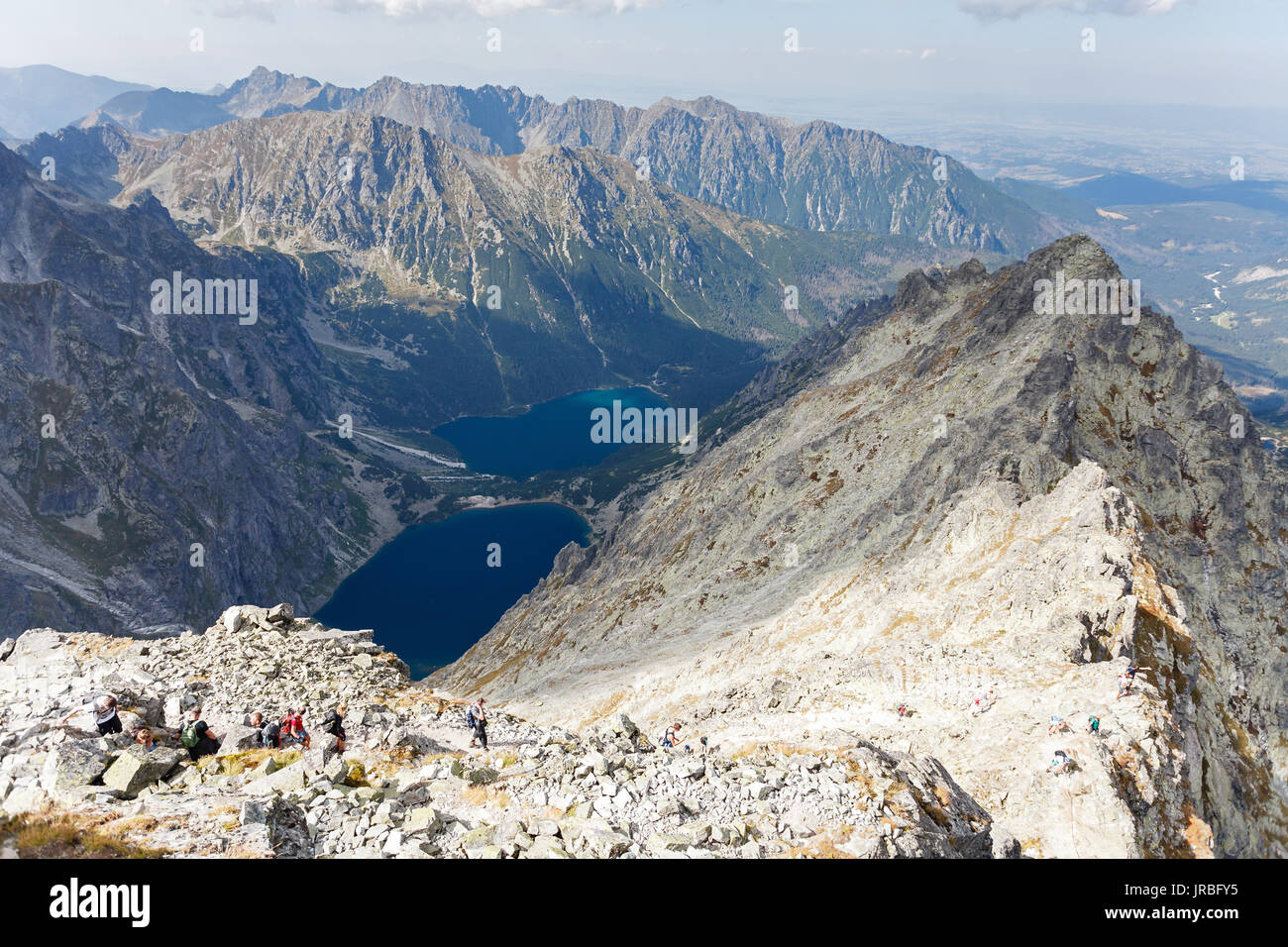 Carpazi mountain range, Tatry montagne, la montagna più alta della parte polacca di Tatry montagne: Rysy picco. Questa montagna è accessibile da due lati: Foto Stock