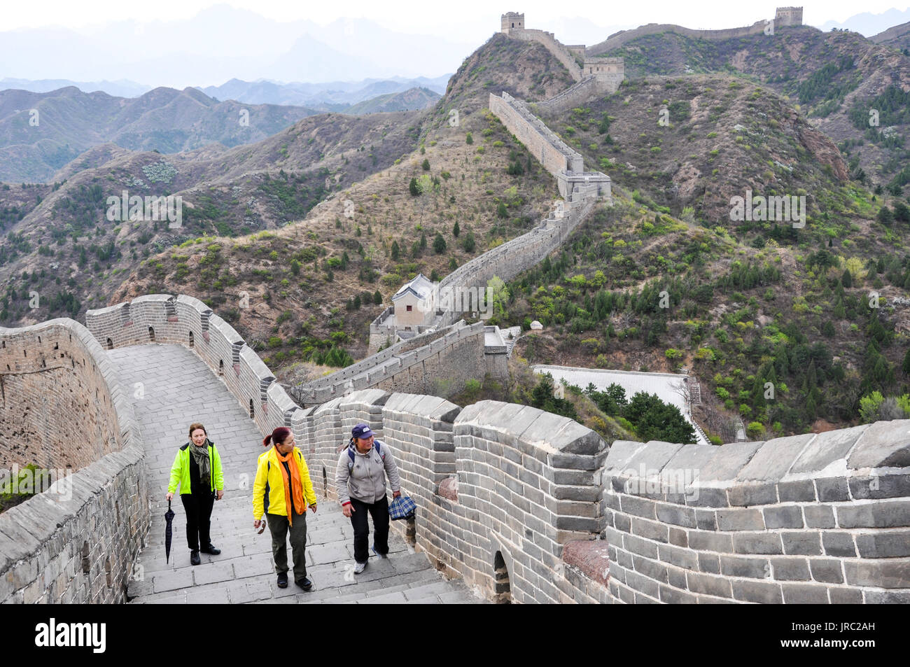 Jinshanling, una sezione della Grande Muraglia Cinese si trova nelle zone di montagna della zona di Hebei (Cina). Foto Stock