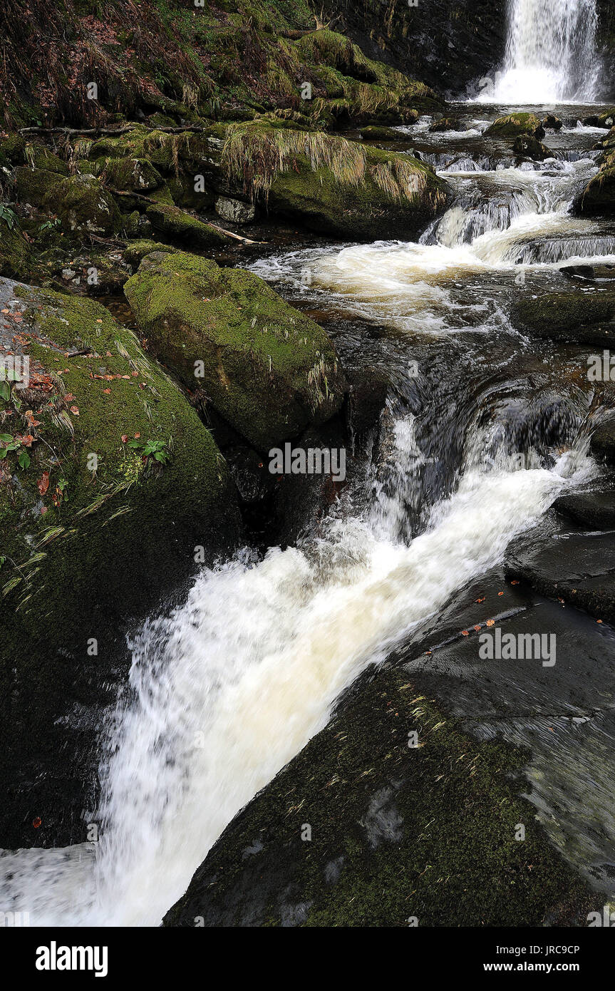 Afon Disgynfa immediatamente al di sotto di Pistyll Rhaeadr. Foto Stock
