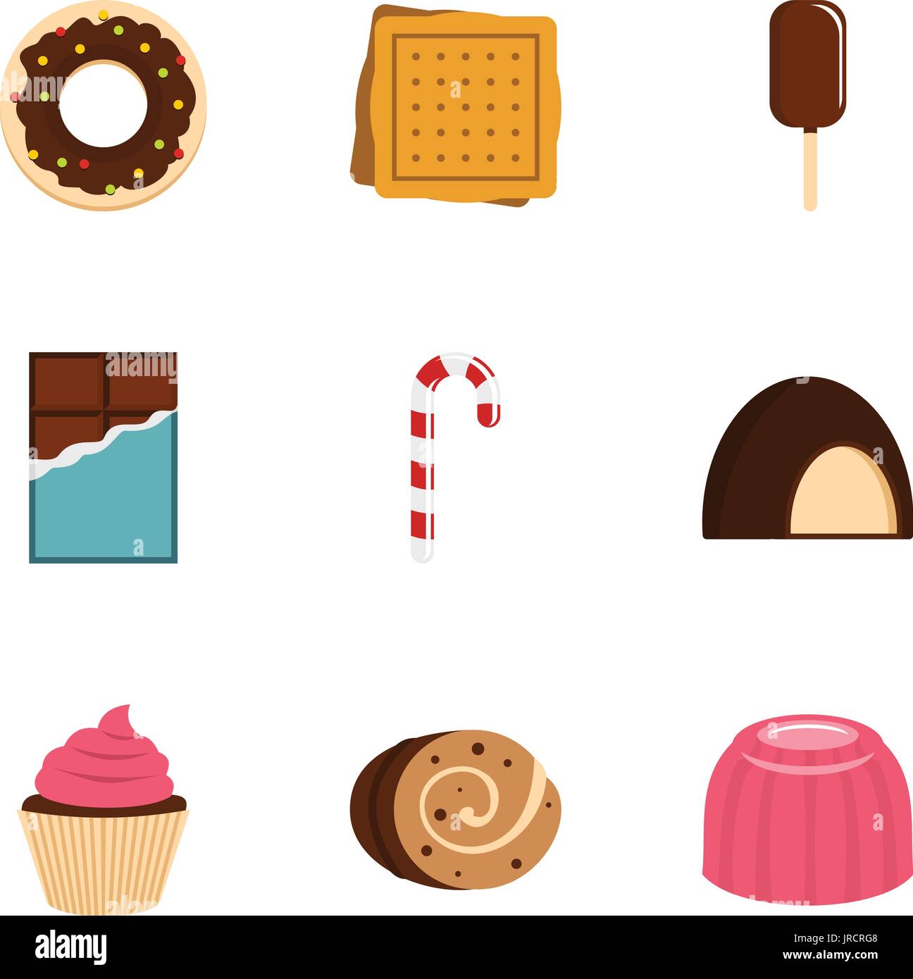 Dolci il set di icone di stile di Piana Illustrazione Vettoriale