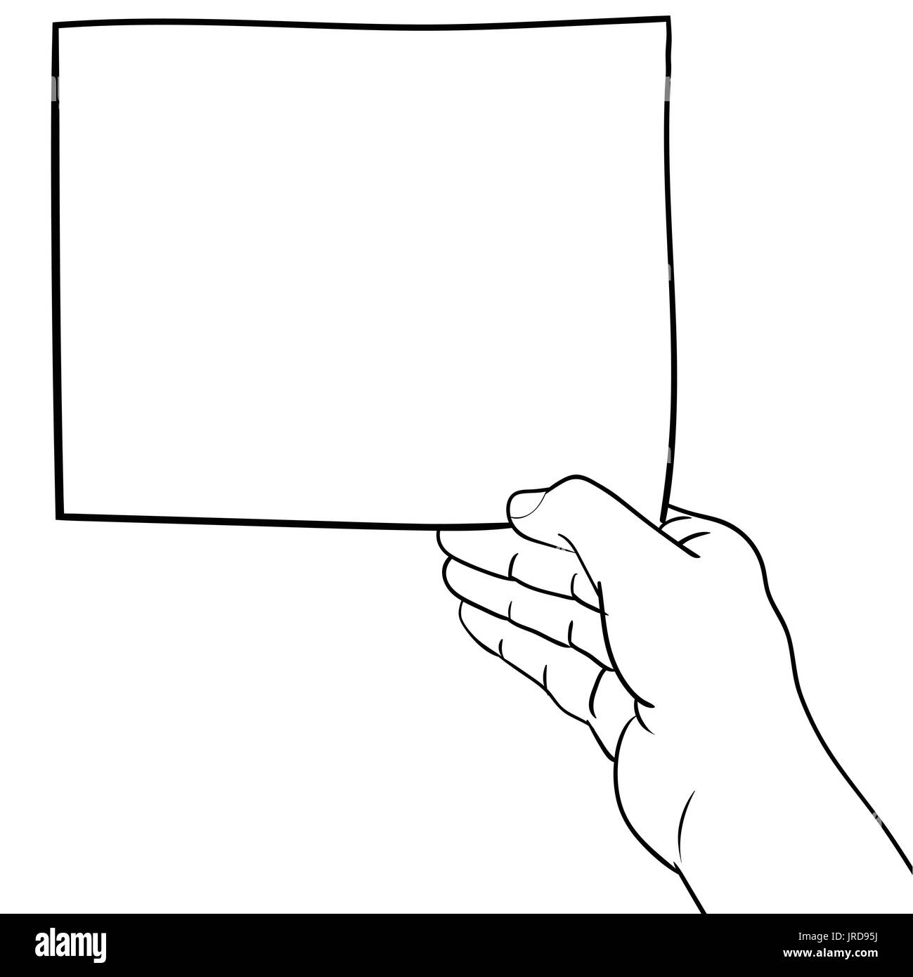 Mano bozzetto della mano che tiene la carta in bianco e nero e bianco di linea semplice illustrazione vettoriale per libro da colorare - Linea tracciata vettore Illustrazione Vettoriale
