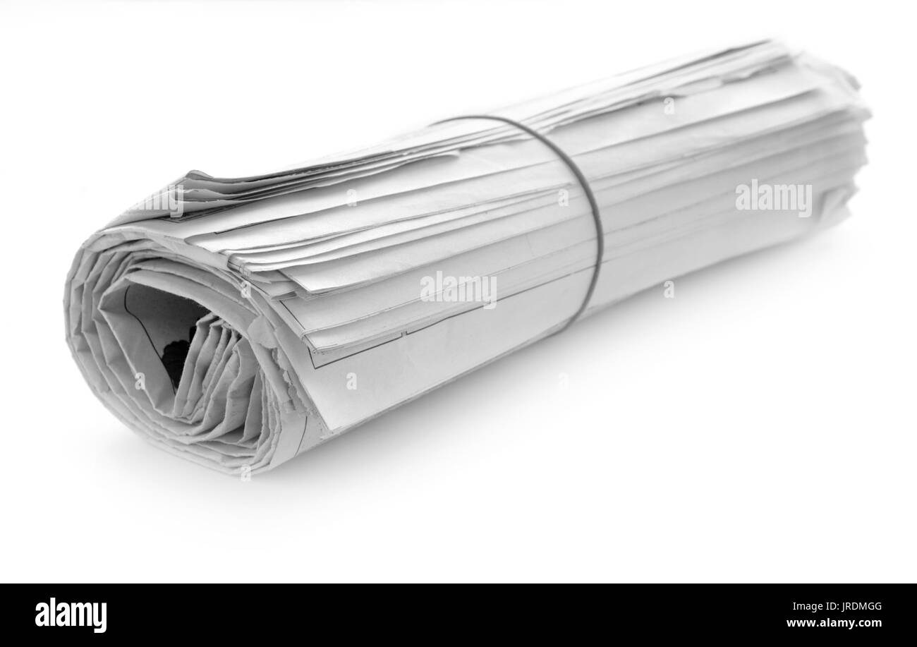 Giornale con notizie closeup su sfondo bianco Foto Stock